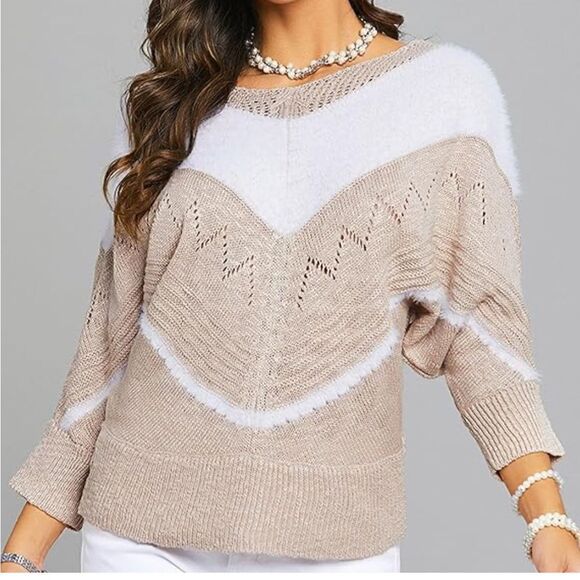 Gorgeous white fur knit sweater! Multi knit pattern - Picture 1 of 7